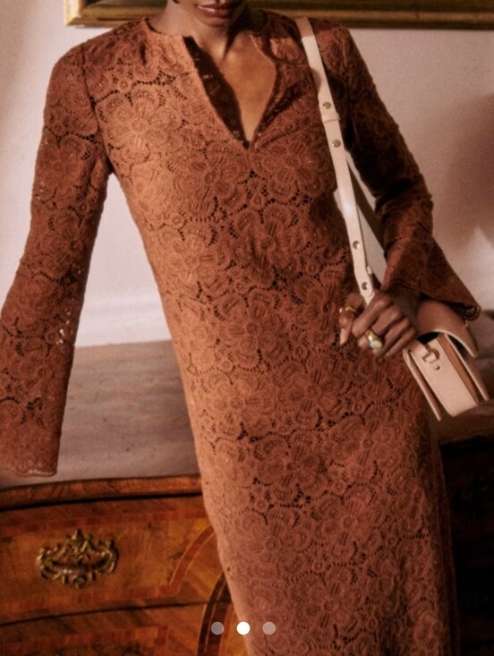 Sezane Dresses & Skirts - Sezane Fama Caramel Guipure Lace V-Neck Midi Dress 34/ US 2